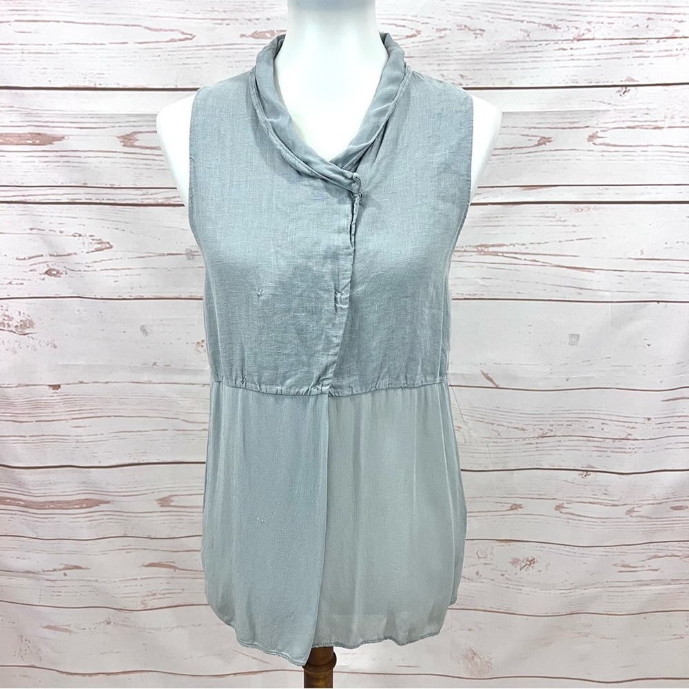 Transit Par Such Italy Sheer Silk Linen Lagenlook Sleeveless Tunic Blouse